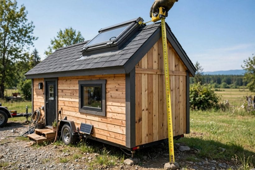 roof hatch installation: measuring total tiny house height against the legal road limit