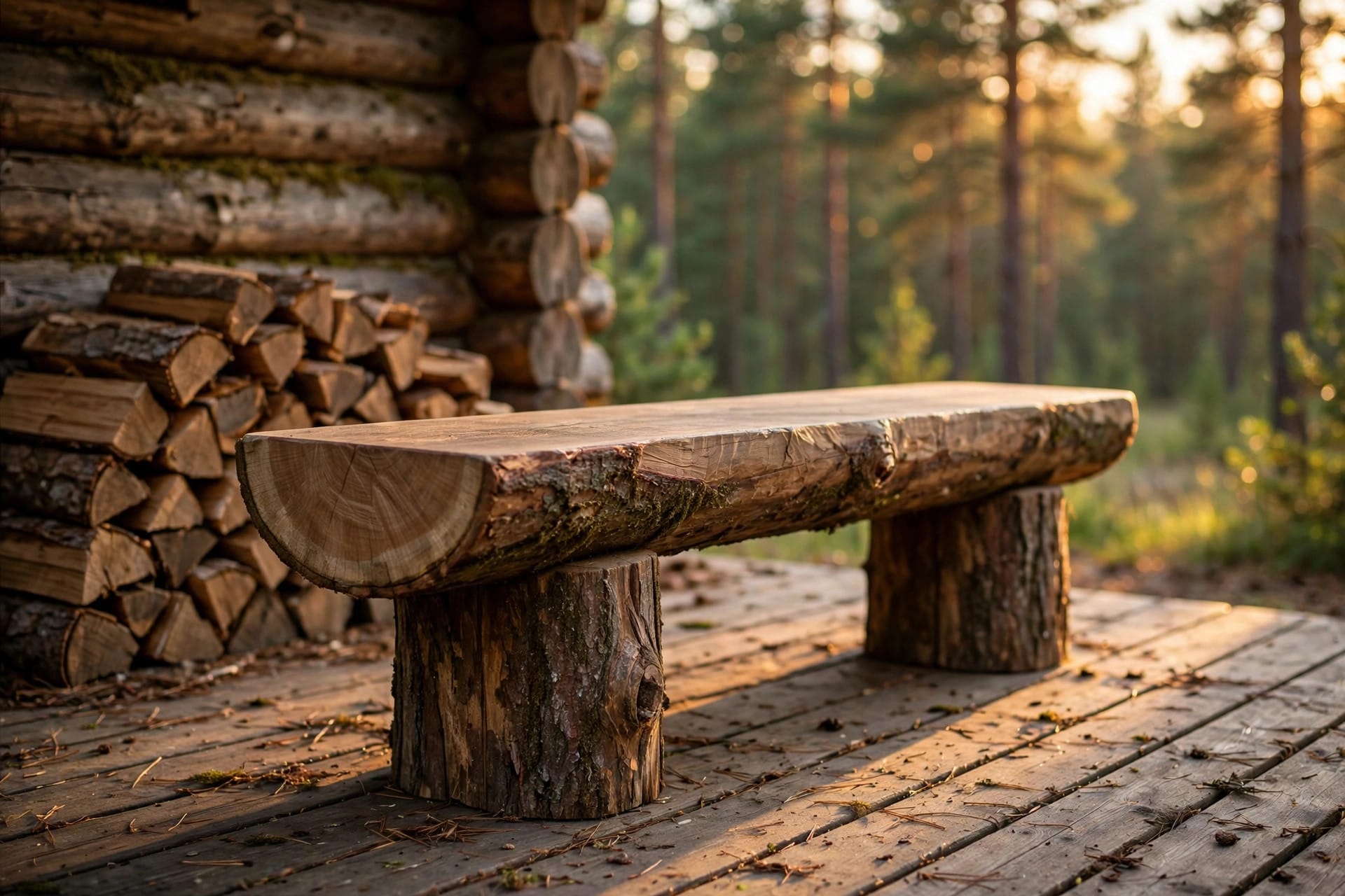 Rustic Log Cabin Bench