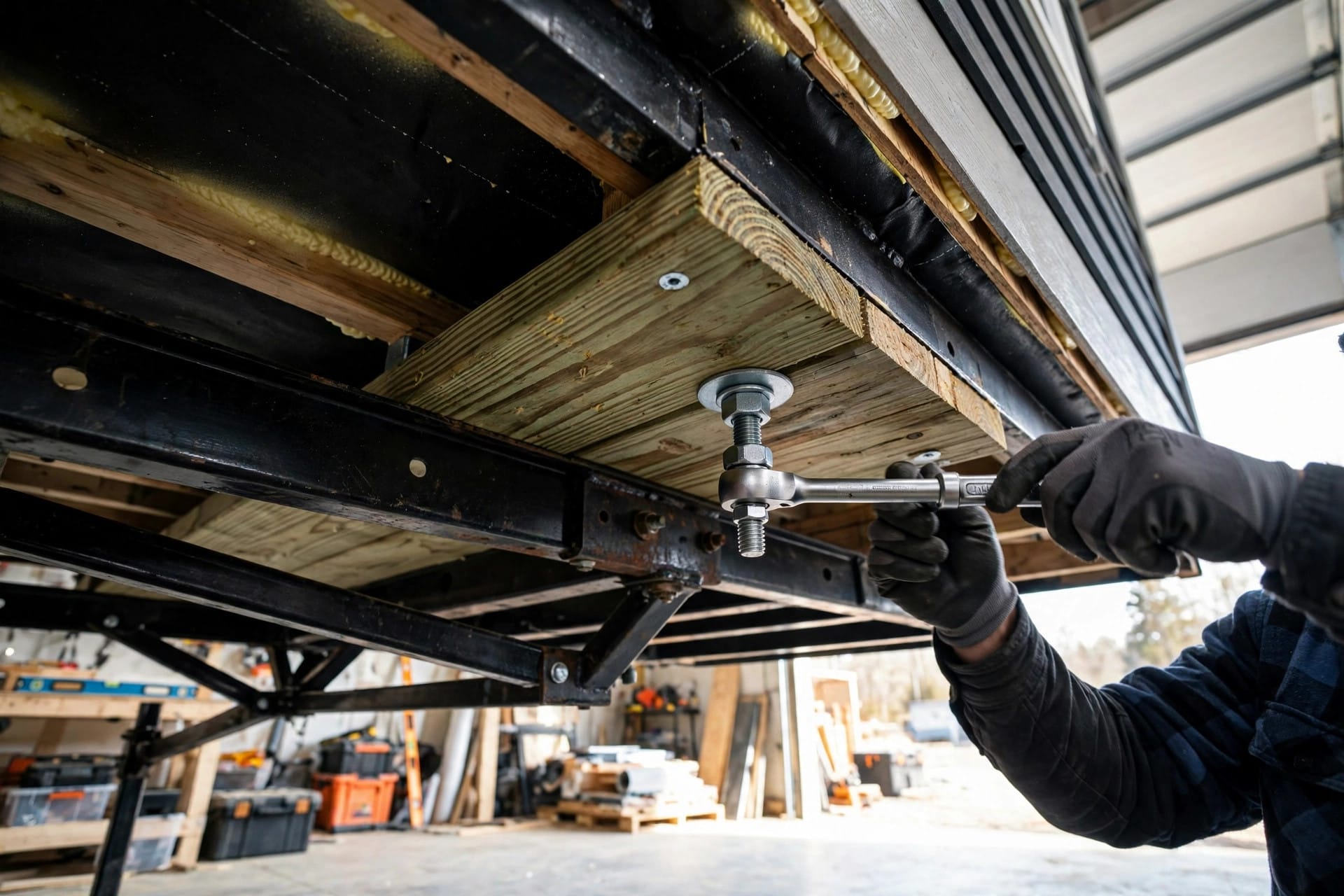 how to secure a tiny house to a trailer frame