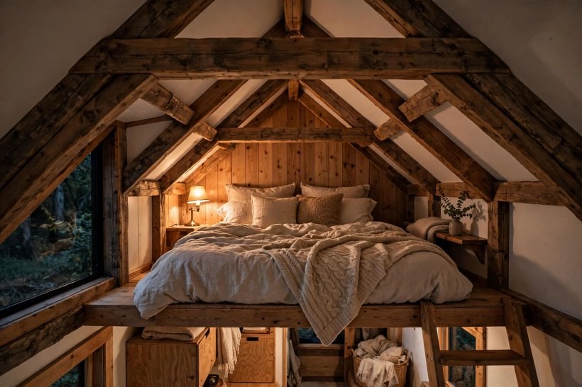 shed roof vs gable roof tiny house floor plans: sleeping loft tucked under the peak of a gable roof