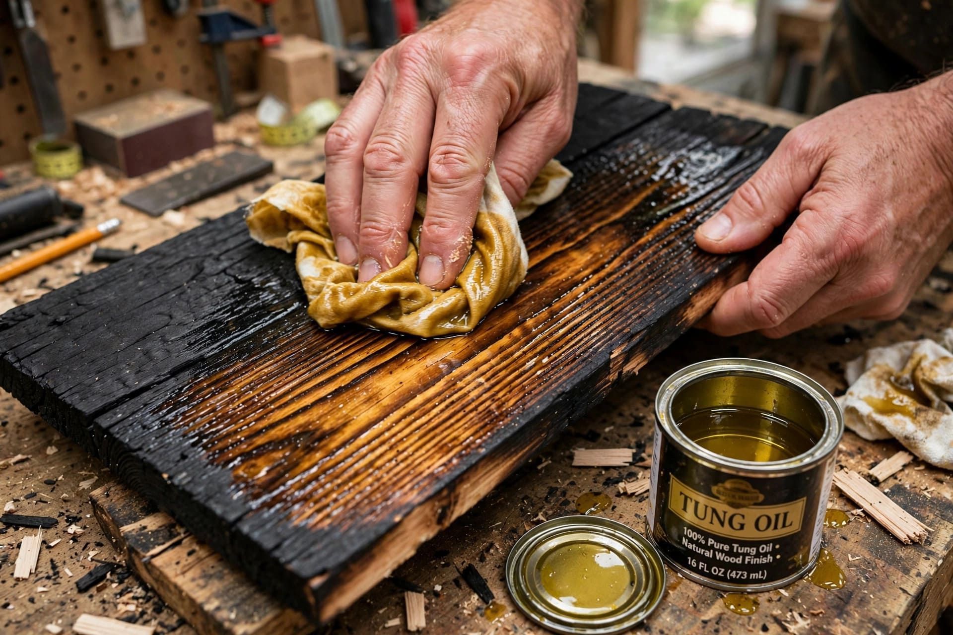 shou sugi ban siding: sealing charred cedar with tung oil