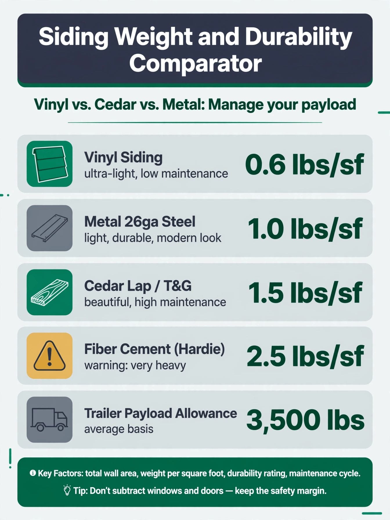 siding weight and durability comparator