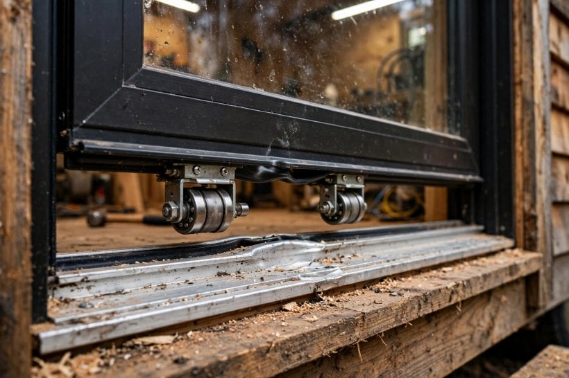 sliding glass doors: the sash lifting out of its bottom track
