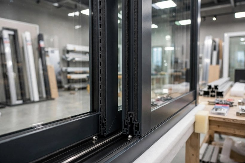sliding glass doors: interlocking stiles on a reinforced new door