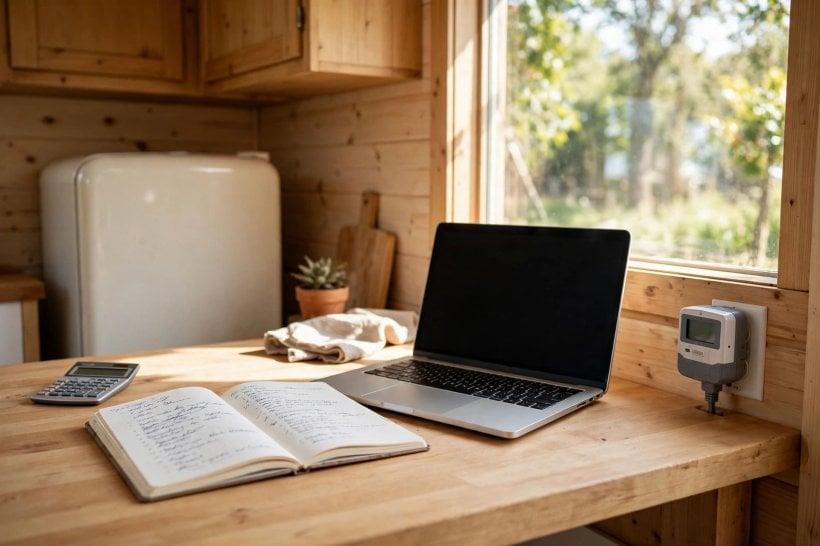 solar panel kits for tiny homes: a load audit with a plug-in meter, laptop and appliance list