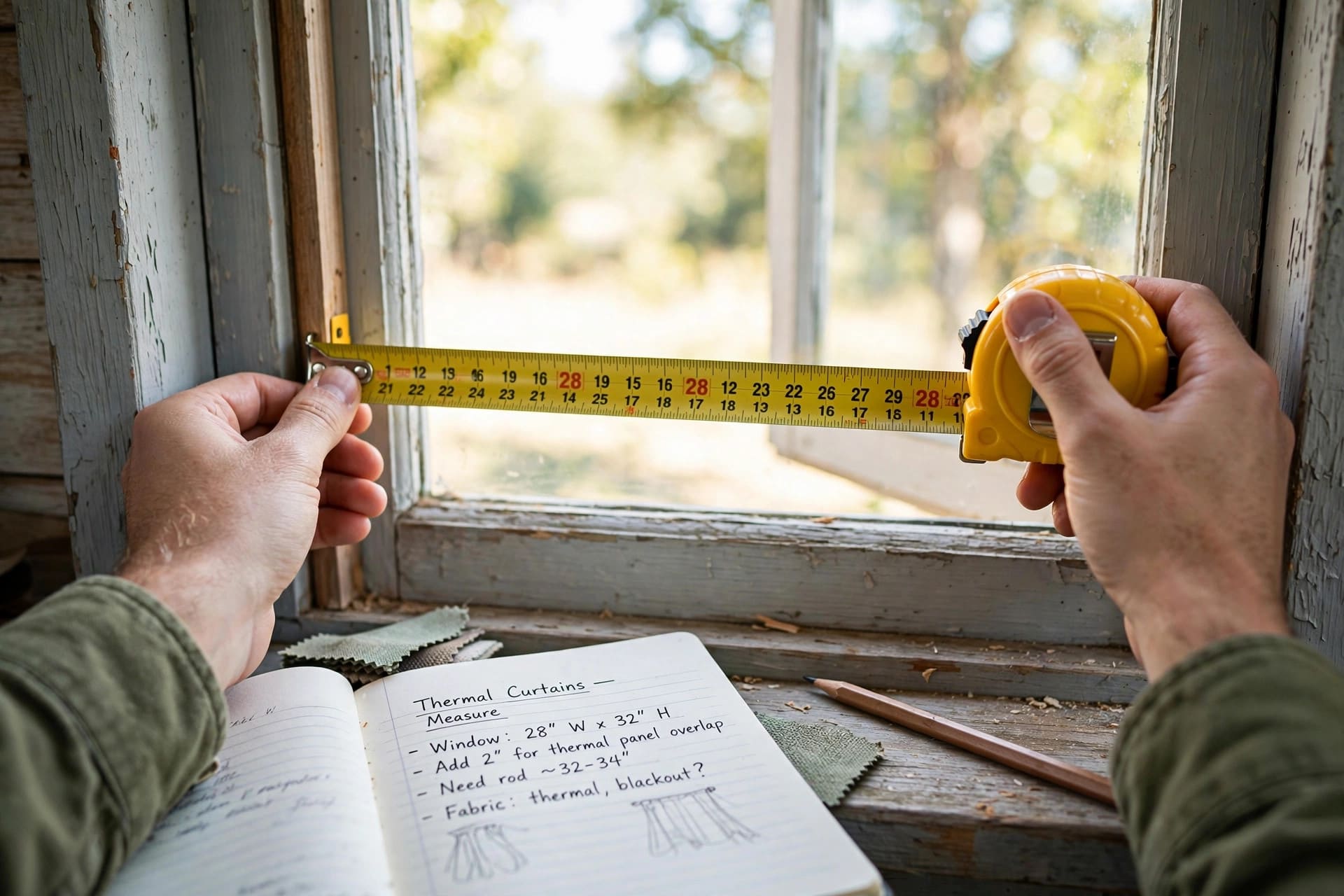 thermal curtain calculator: measuring a tiny house window before fitting a thermal curtain