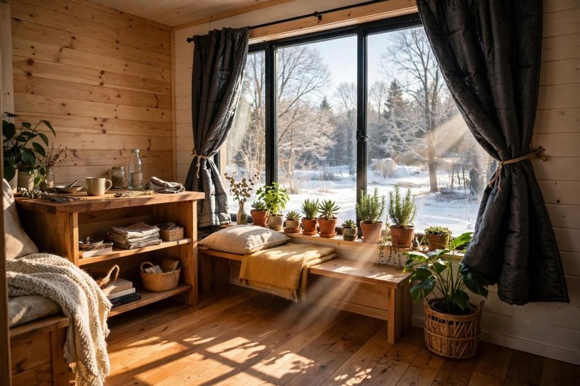 thermal curtain calculator: fitted thermal curtains tied back neatly during the day