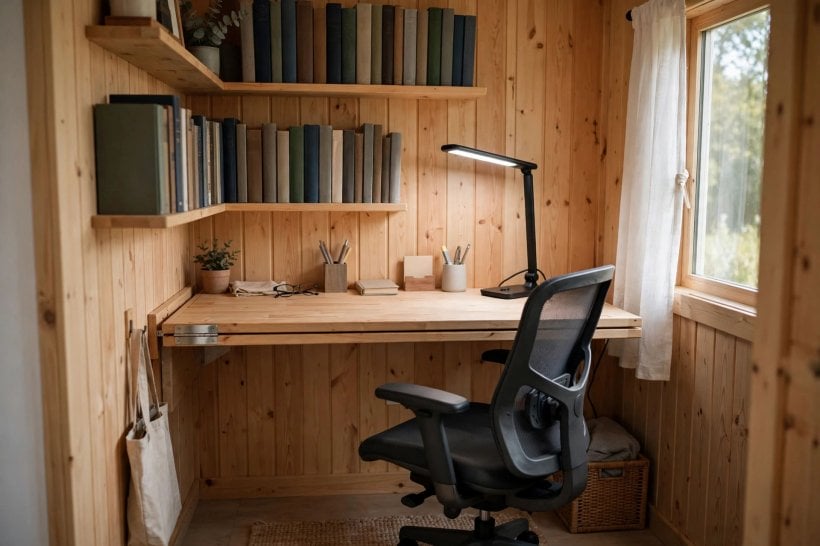 GPA Calculator: a fold-down study zone inside a tiny house