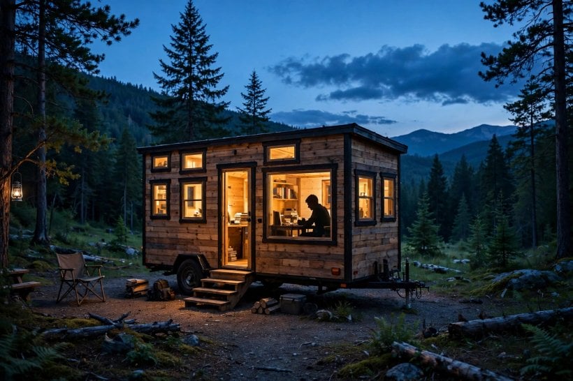 GPA Calculator: studying through the evening in a tiny house on wheels