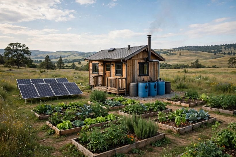 tiny home communities: self-sufficient off-grid tiny house homestead with solar panels
