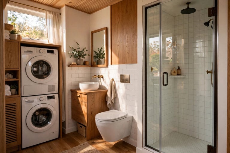 10 Tiny House Bathroom Layouts: Fitting a Full Shower and Laundry in 30 Sq Ft Tiny House Bathroom Layouts