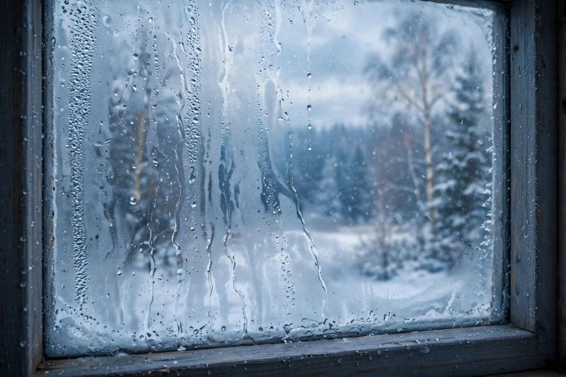 tiny house HRV efficiency calculator: condensation moisture on a tiny house window