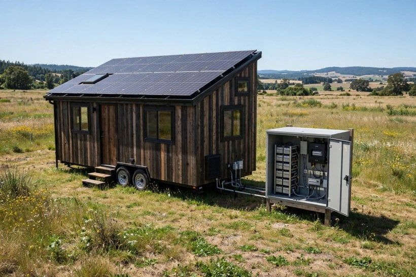 tiny house insurance: rooftop solar panels and a battery bank that need scheduling on the policy