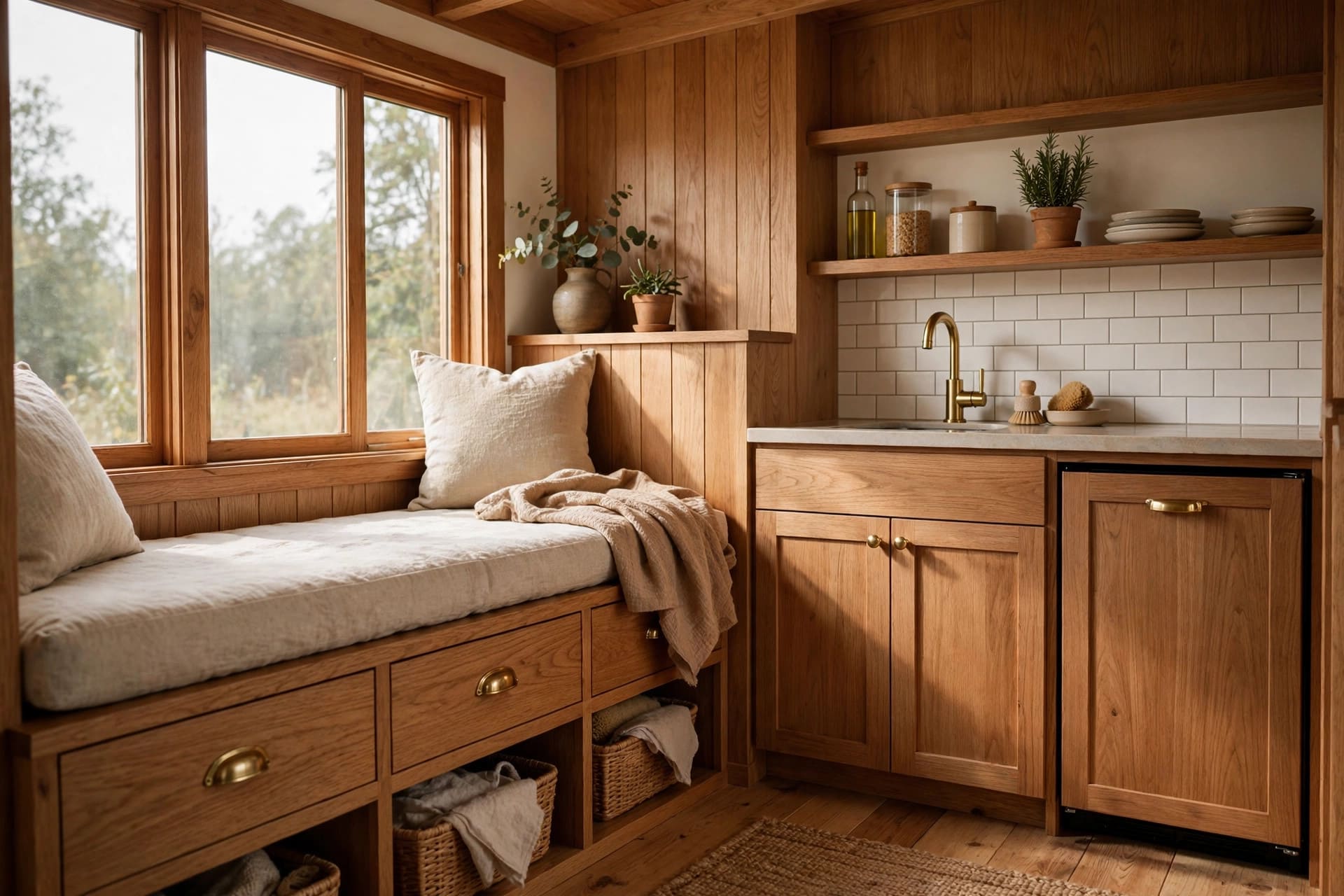 tiny house myths: custom woodwork and multifunctional furniture inside a well-built tiny house