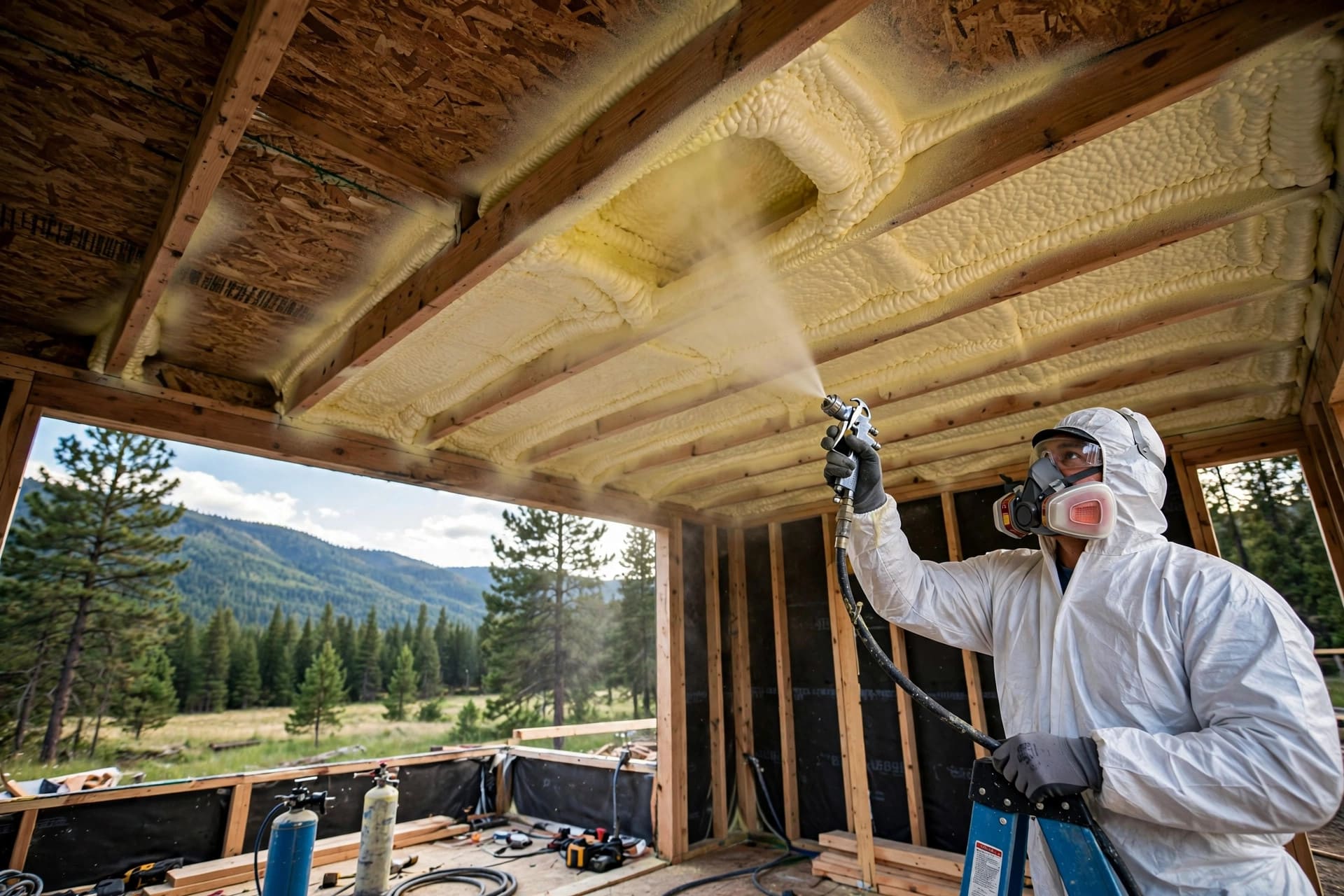 tiny house roof venting: closed-cell spray foam sealing the roof deck for an unvented hot roof