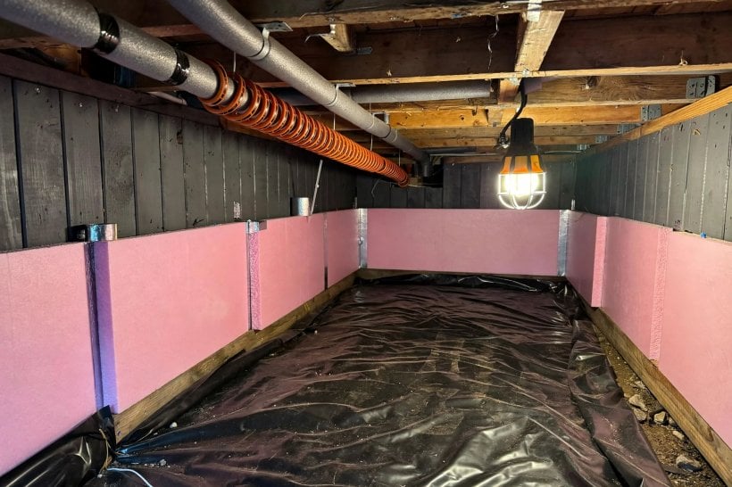 Tiny House Skirting Options: rigid foam, sleeved pipes and heat tape inside the skirted cavity