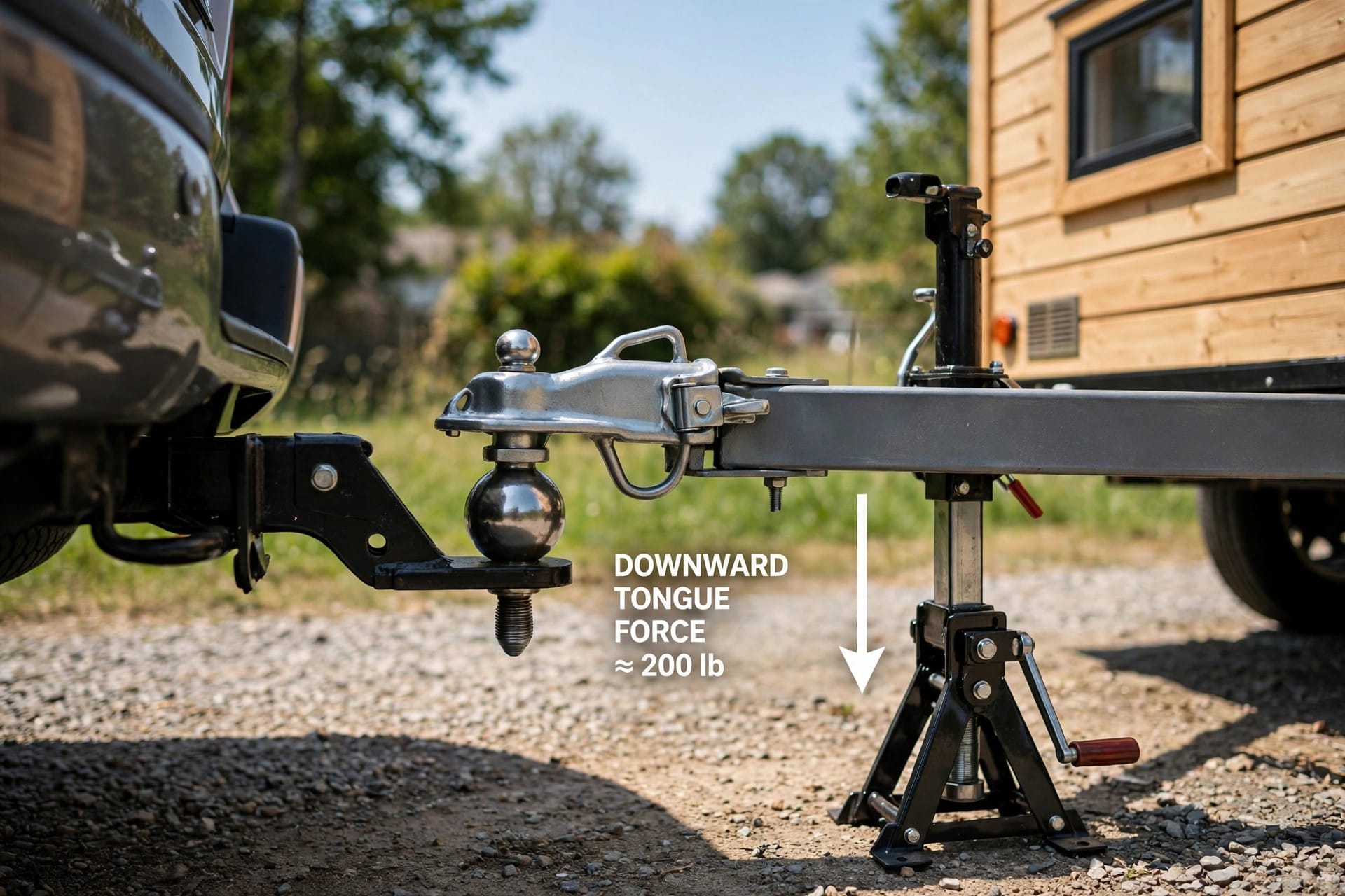 tiny house tongue weight: the downward force where the coupler meets the hitch ball