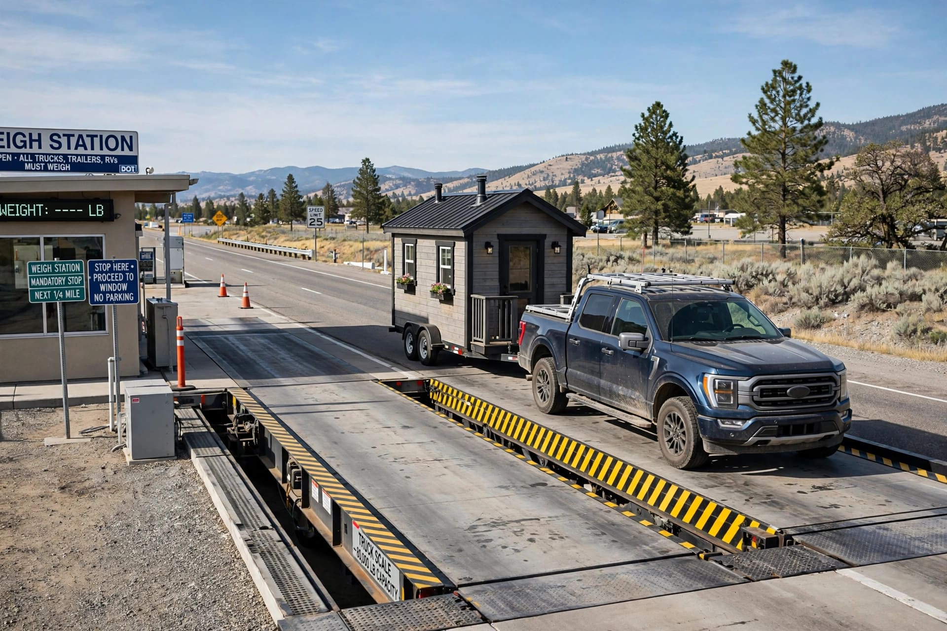 tiny house tongue weight: the truck and house on a certified scale for the first certificate