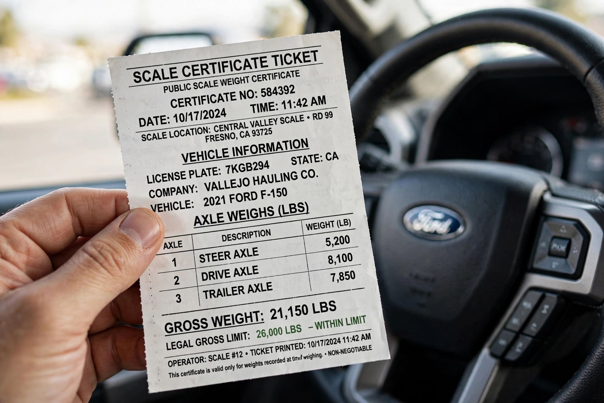 reading the axle weights on a scale certificate