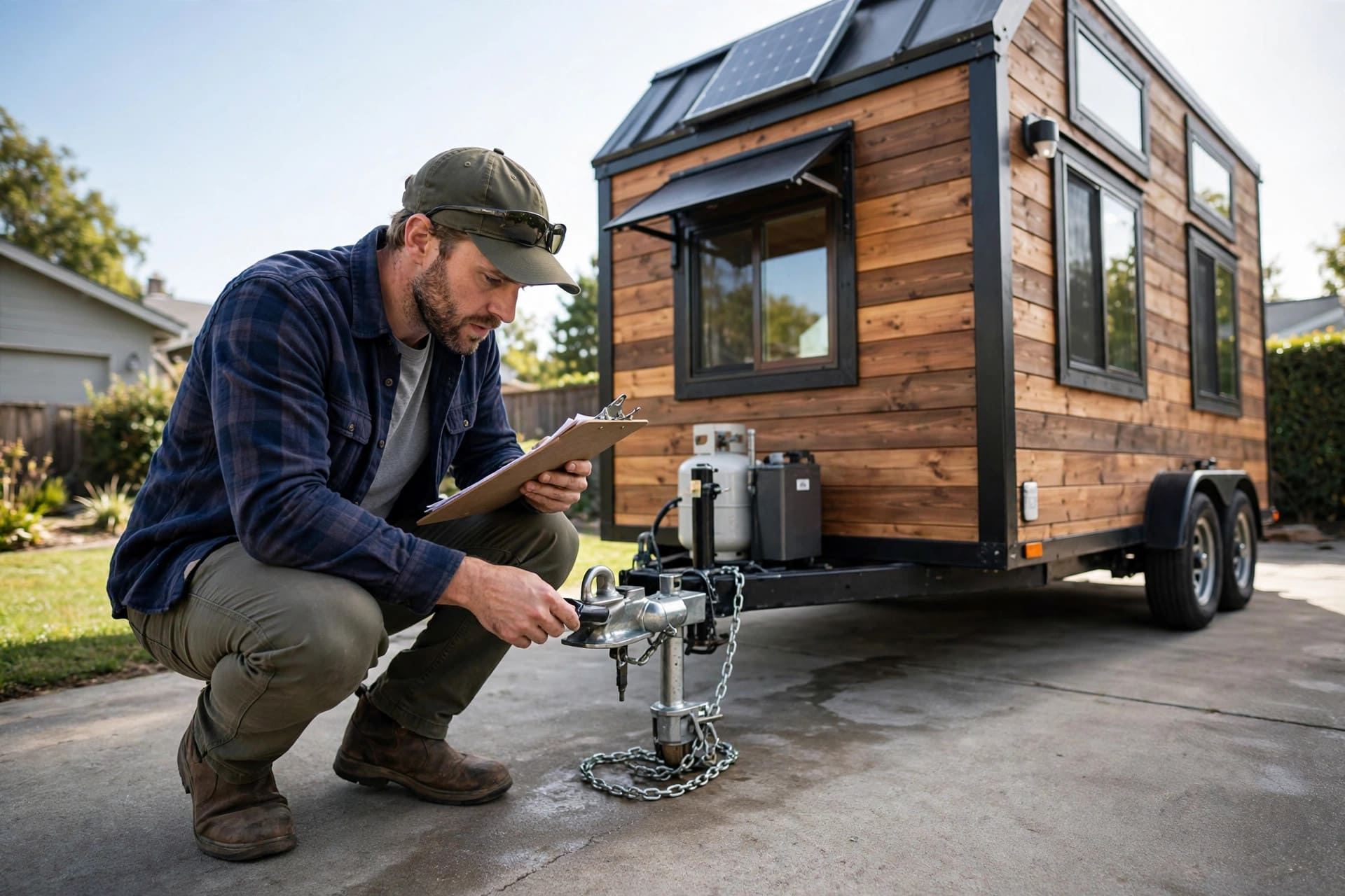 checking the results before a tiny house tow