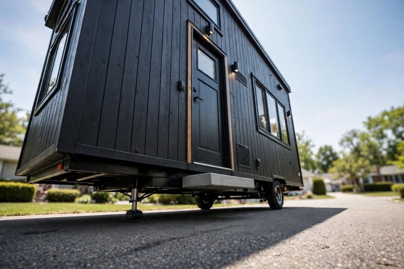 Tiny House Trailer-Specific Floor Plans: a low drop-axle profile with a single shallow entry step