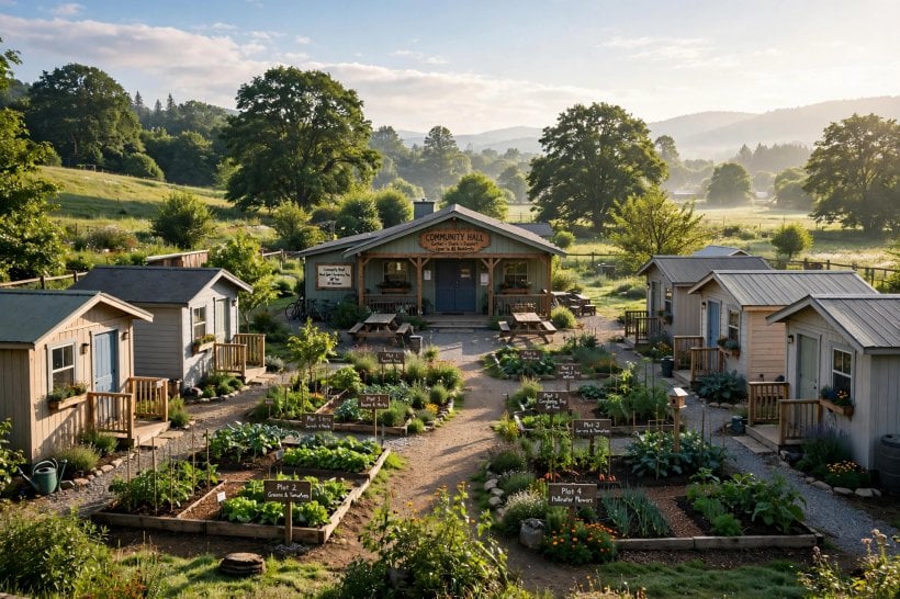 tiny house villages: nonprofit affordable housing cottages around a shared community hall