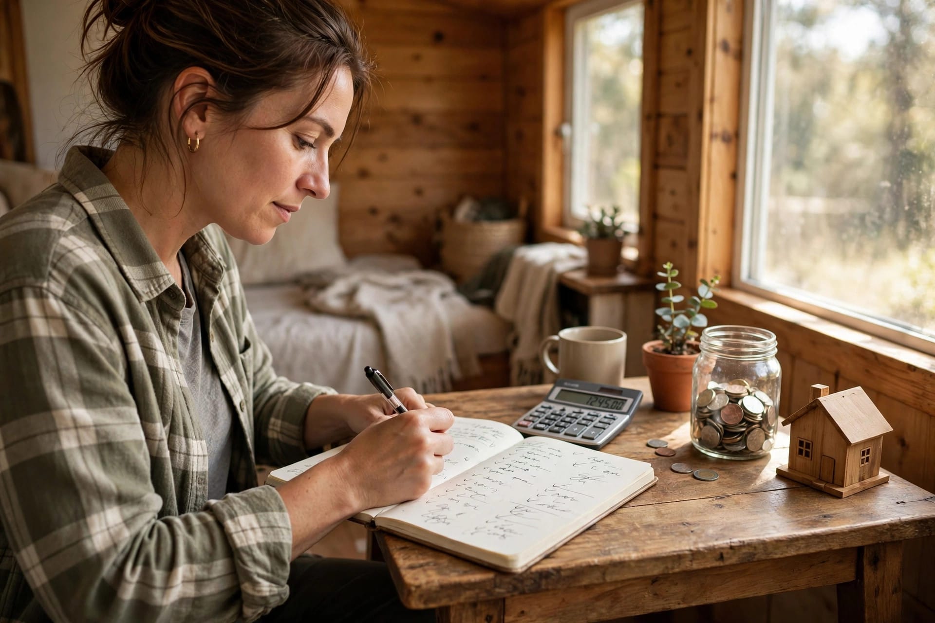 could you live in a tiny house: budgeting the upfront investment at a small desk