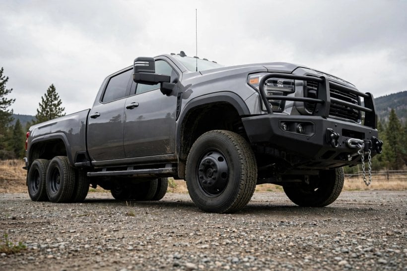 towing a tiny house: heavy-duty diesel pickup truck ready to haul a tiny house on wheels