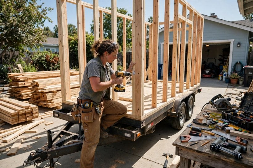 true cost of tiny houses: framing a DIY tiny house on its trailer, line item by line item