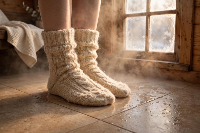 Underfloor Heating in Tiny Houses: bare feet on a warm tiled floor on a winter morning