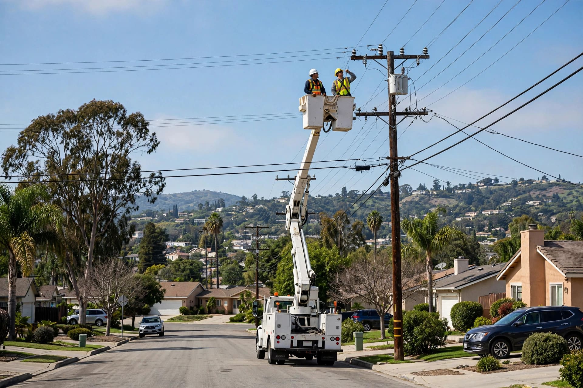 utility CEO responds to controversy over Eaton Fire: line crews inspecting transmission equipment