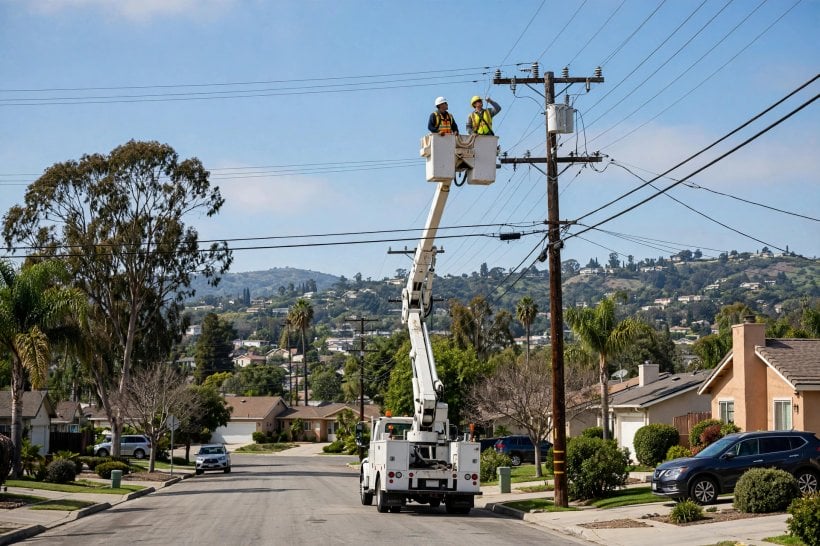 utility CEO responds to controversy over Eaton Fire: line crews inspecting transmission equipment