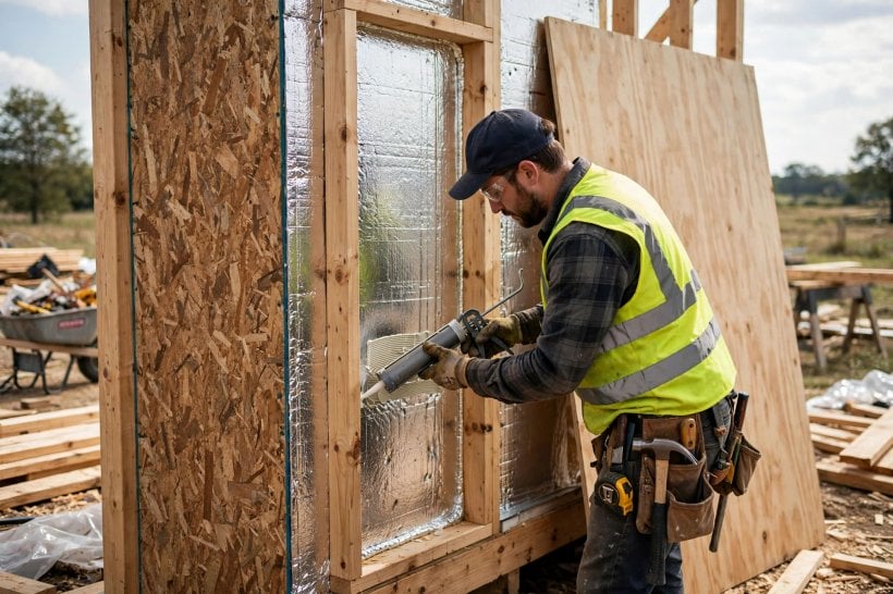 vacuum insulated panels: a panel glued into its protective wall sandwich