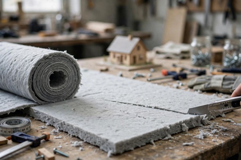 vacuum insulated panels: a flexible aerogel blanket cut to size on a workbench
