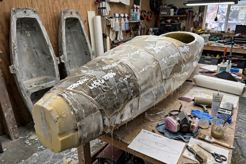 Velomobile DIY Kits: laying up a fiberglass shell over a shaped foam core