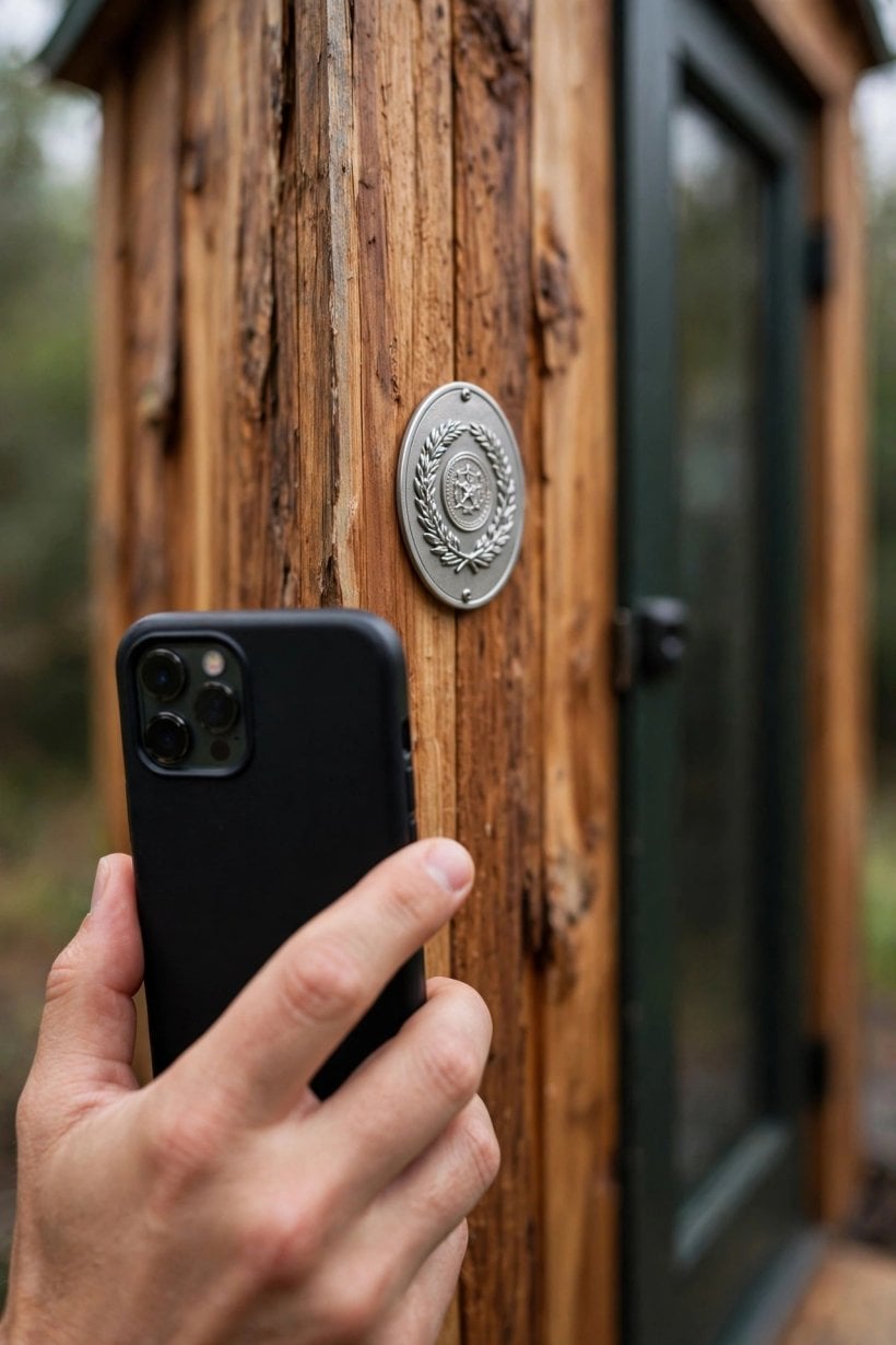 RVIA certification: buyer photographing the oval seal by the entry door to verify it