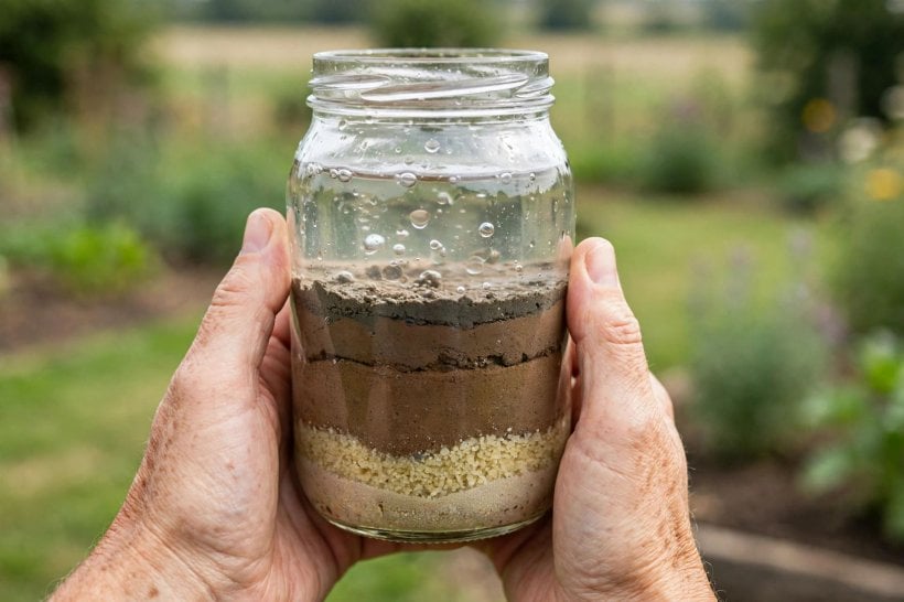 Where to Buy Land for Eco-Living: the jar test reading sand, silt and clay layers