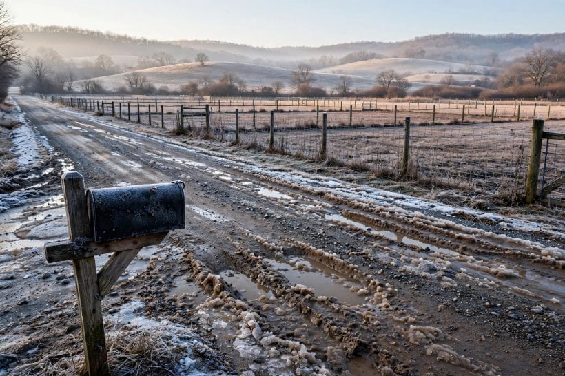 Where to Buy Land for Eco-Living: a maintained gravel road serving rural parcels