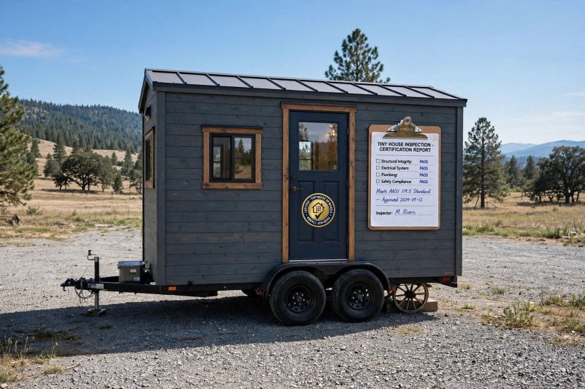 yurt vs tiny house: a tiny house on wheels with its certification and registration paperwork in hand