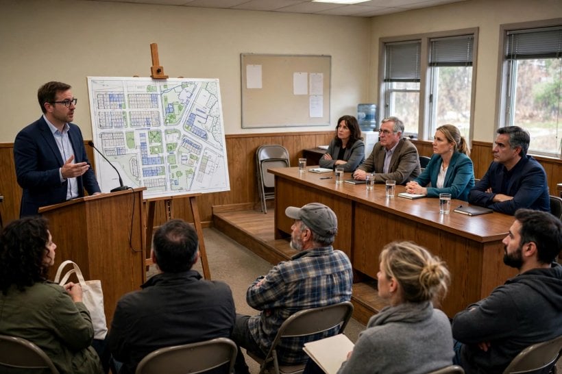zoning laws for tiny houses: presenting a large-format site plan at a public zoning hearing