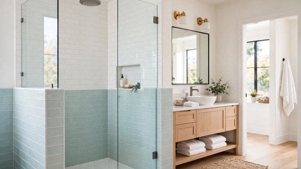 tile shower with half wall