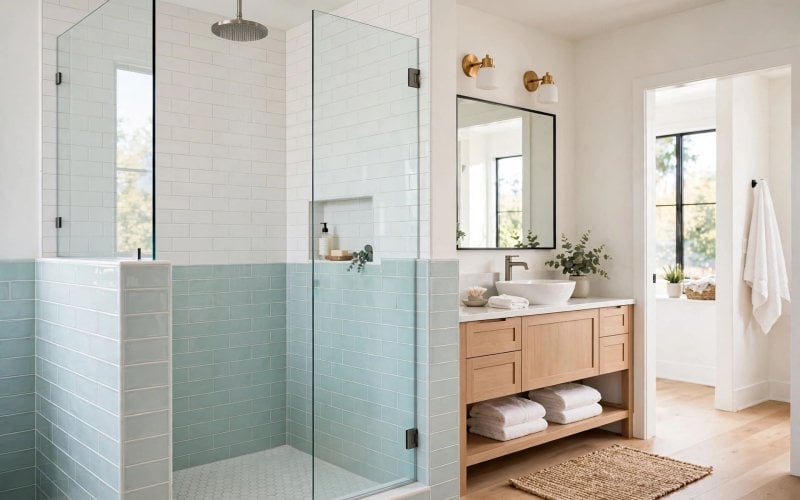 tile shower with half wall