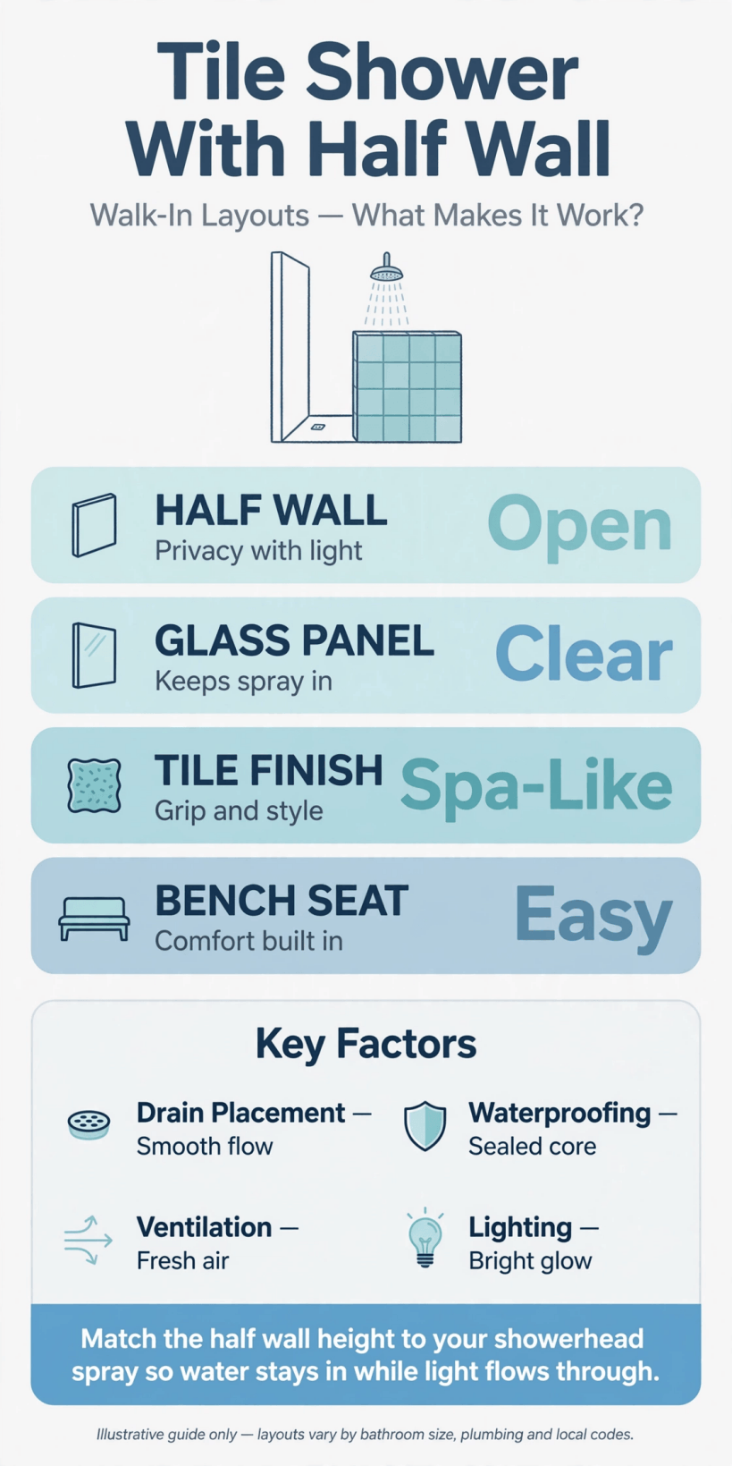 tile shower with half wall