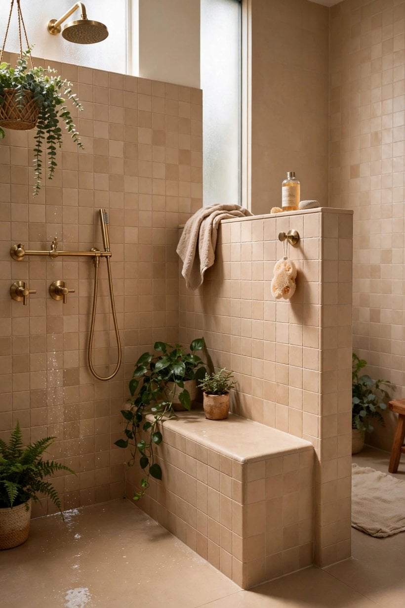 tile shower with half wall