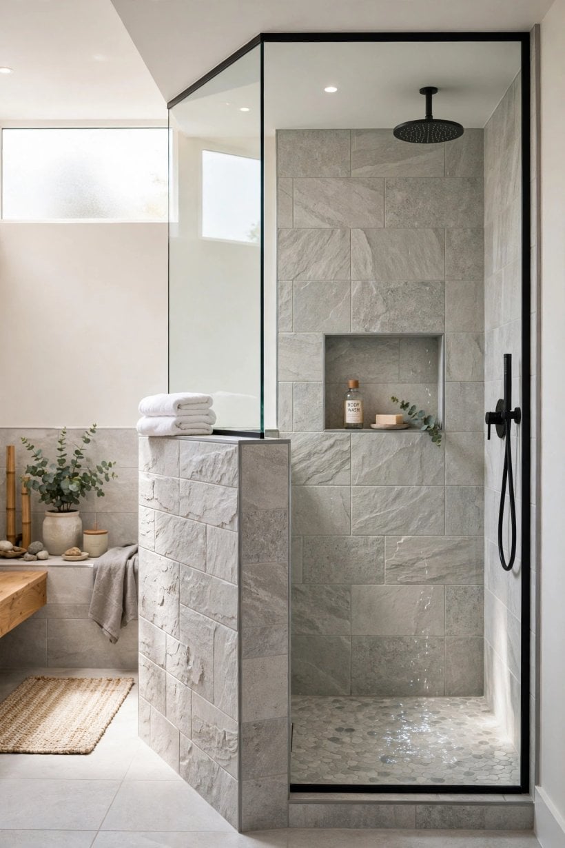 tile shower with half wall