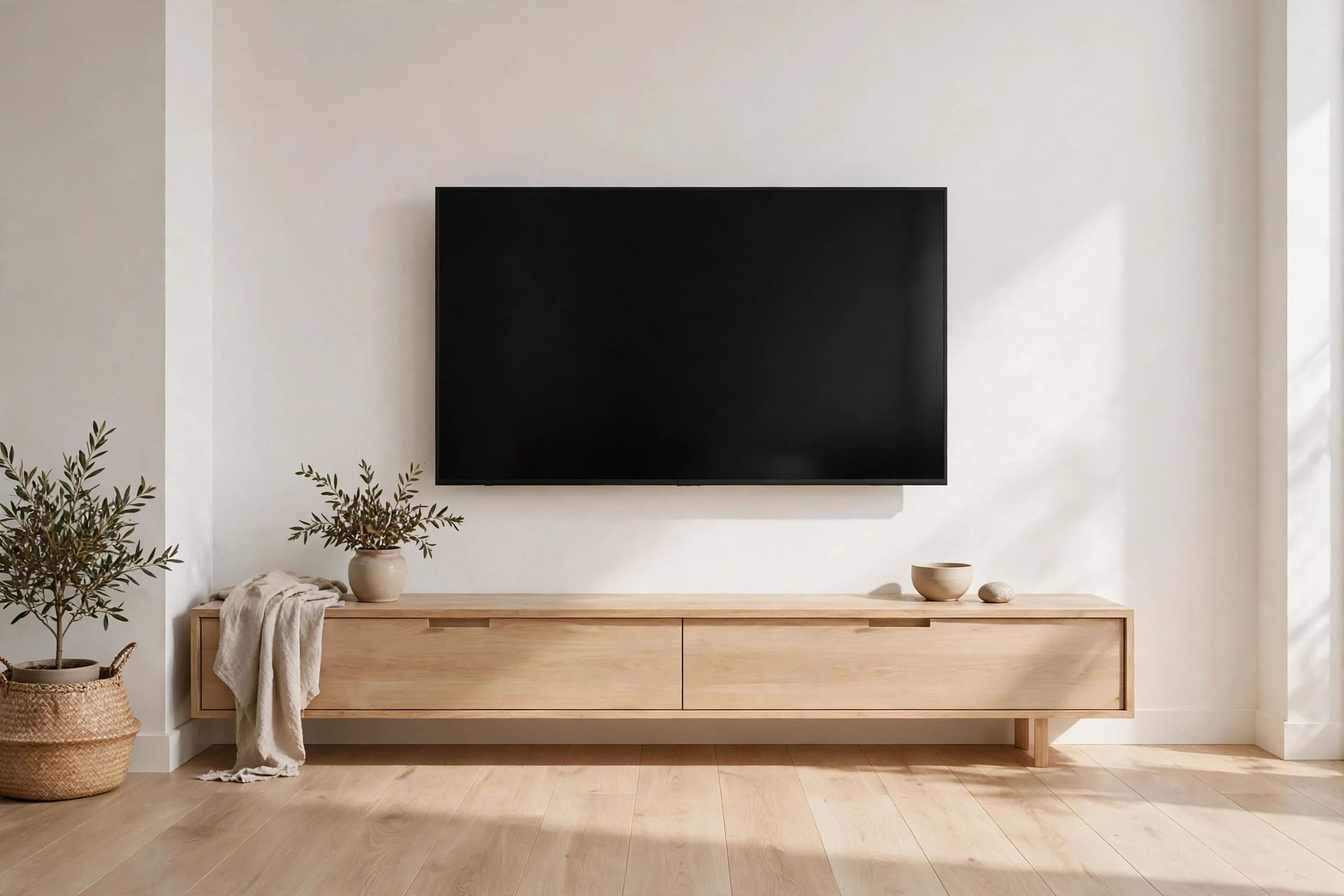 wall mounted tv ideas: mounting height and bracket choice example in a living room