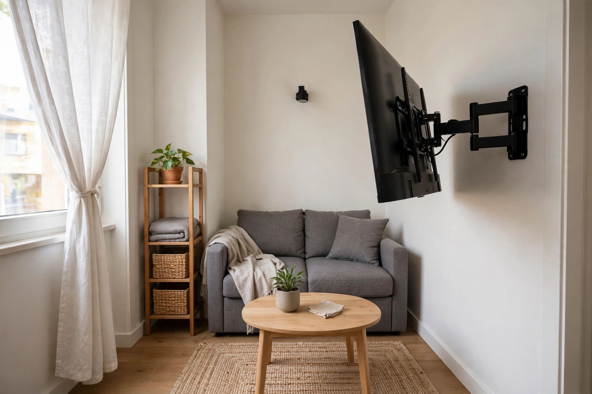wall mounted tv ideas: hidden cable and media unit setup example