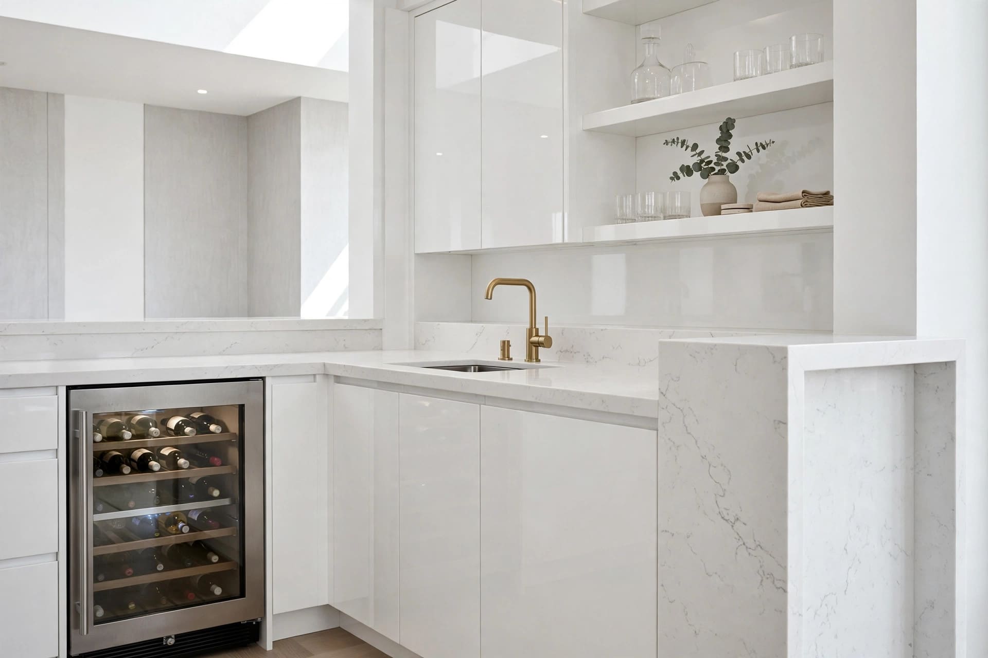 wet bar: worktop and backsplash materials example