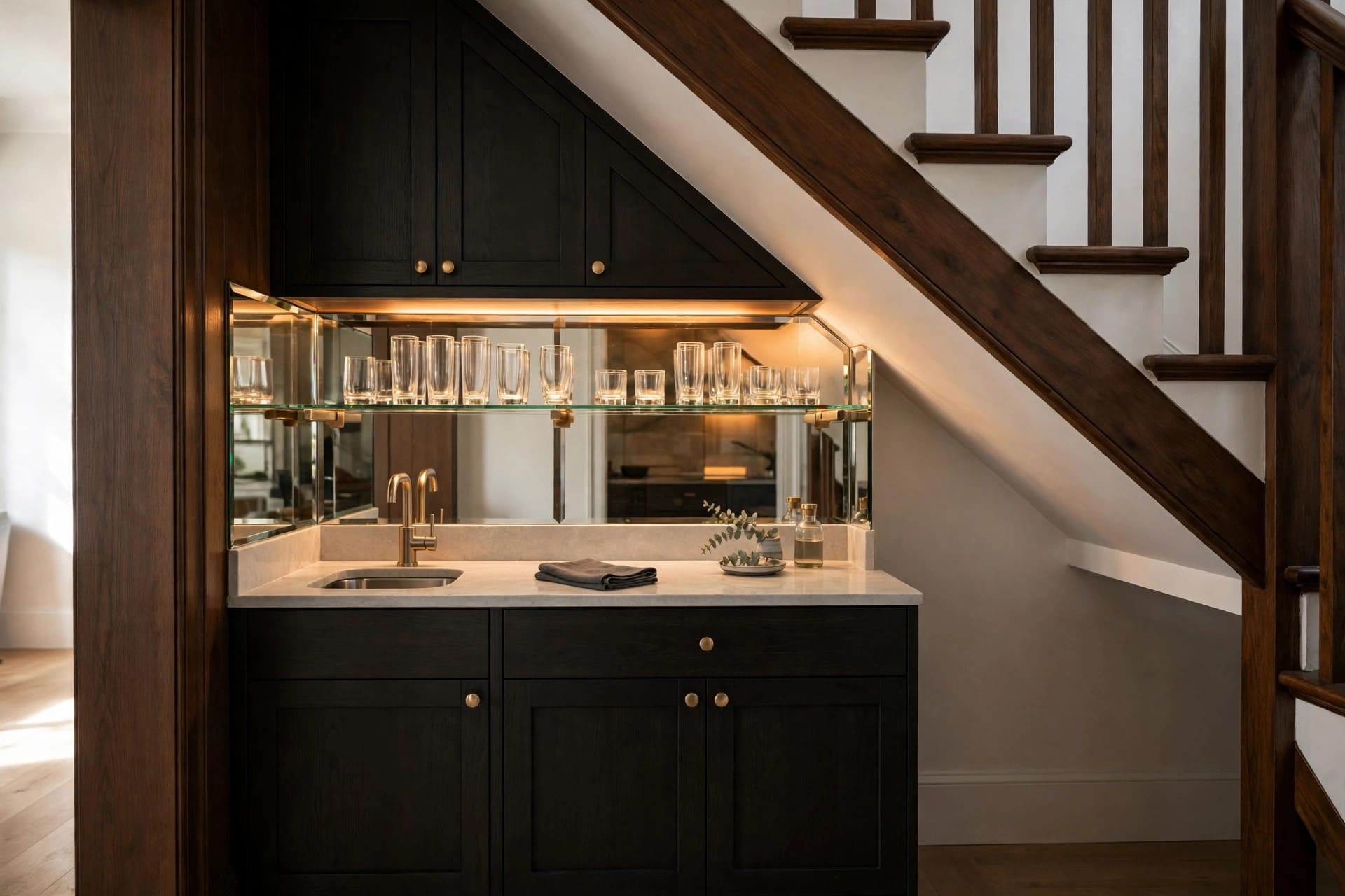 wet bar: open shelving and glassware display example