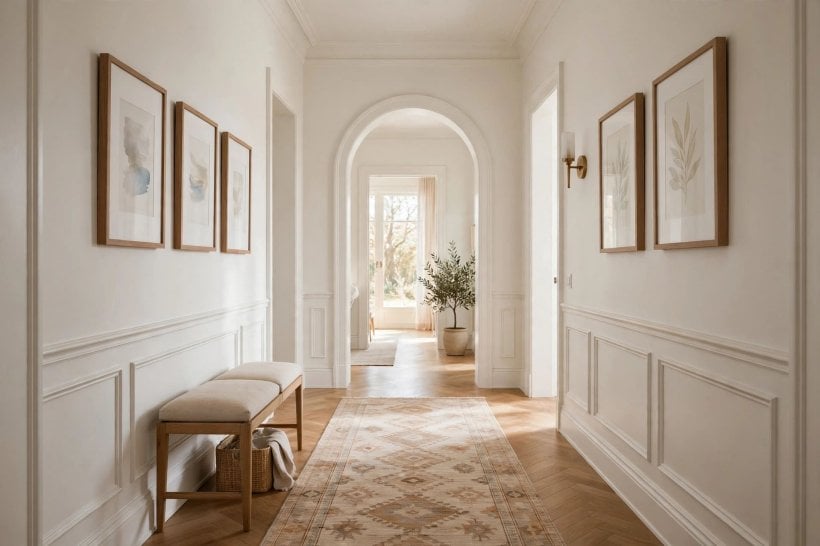 benjamin moore white dove: bright white walls in a softly lit room